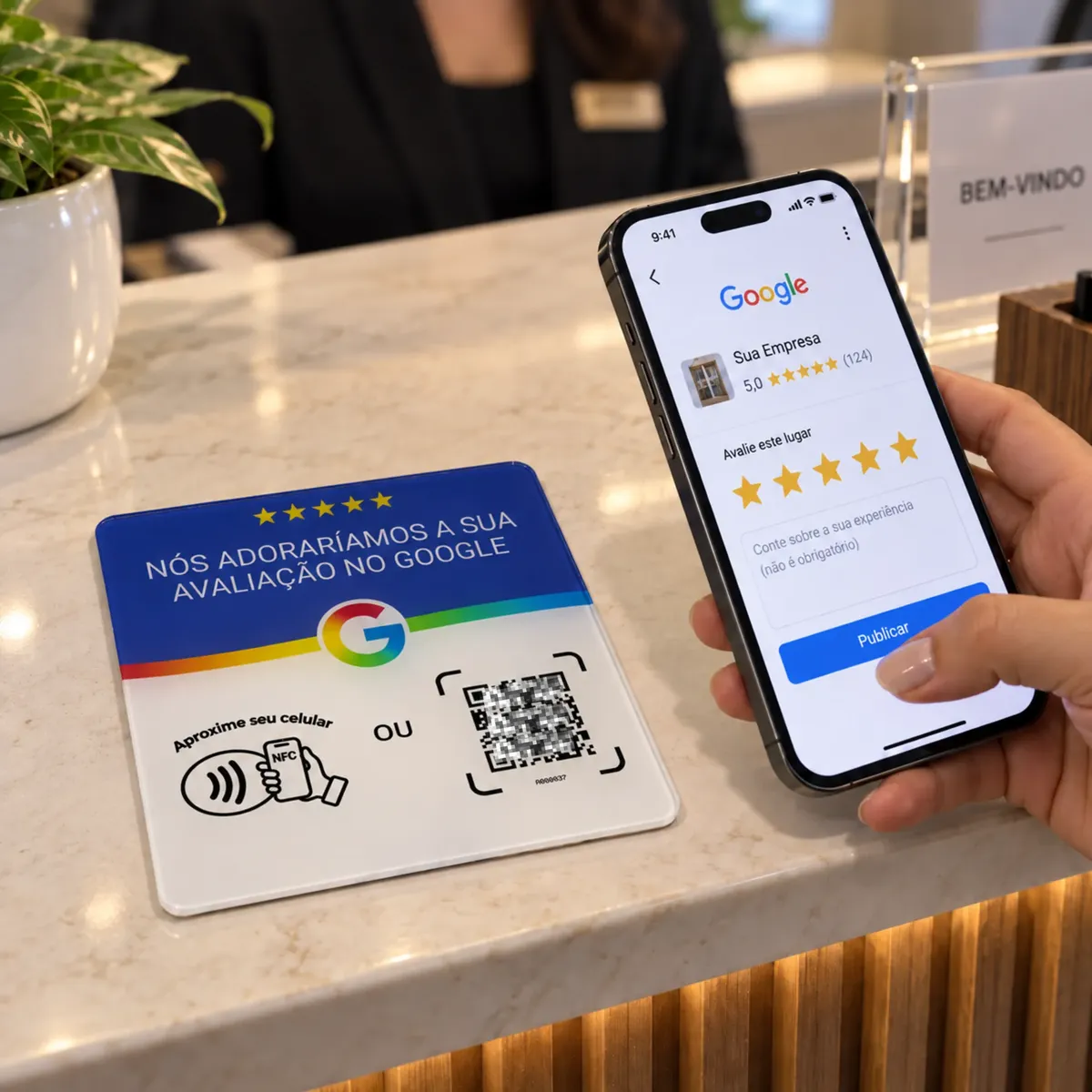 Placa com QRCode e NFC Google 10x12